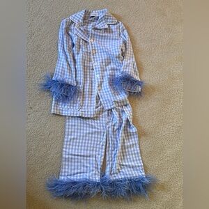 Sleeper Gingham Pajama Set with Feather Trim Size S